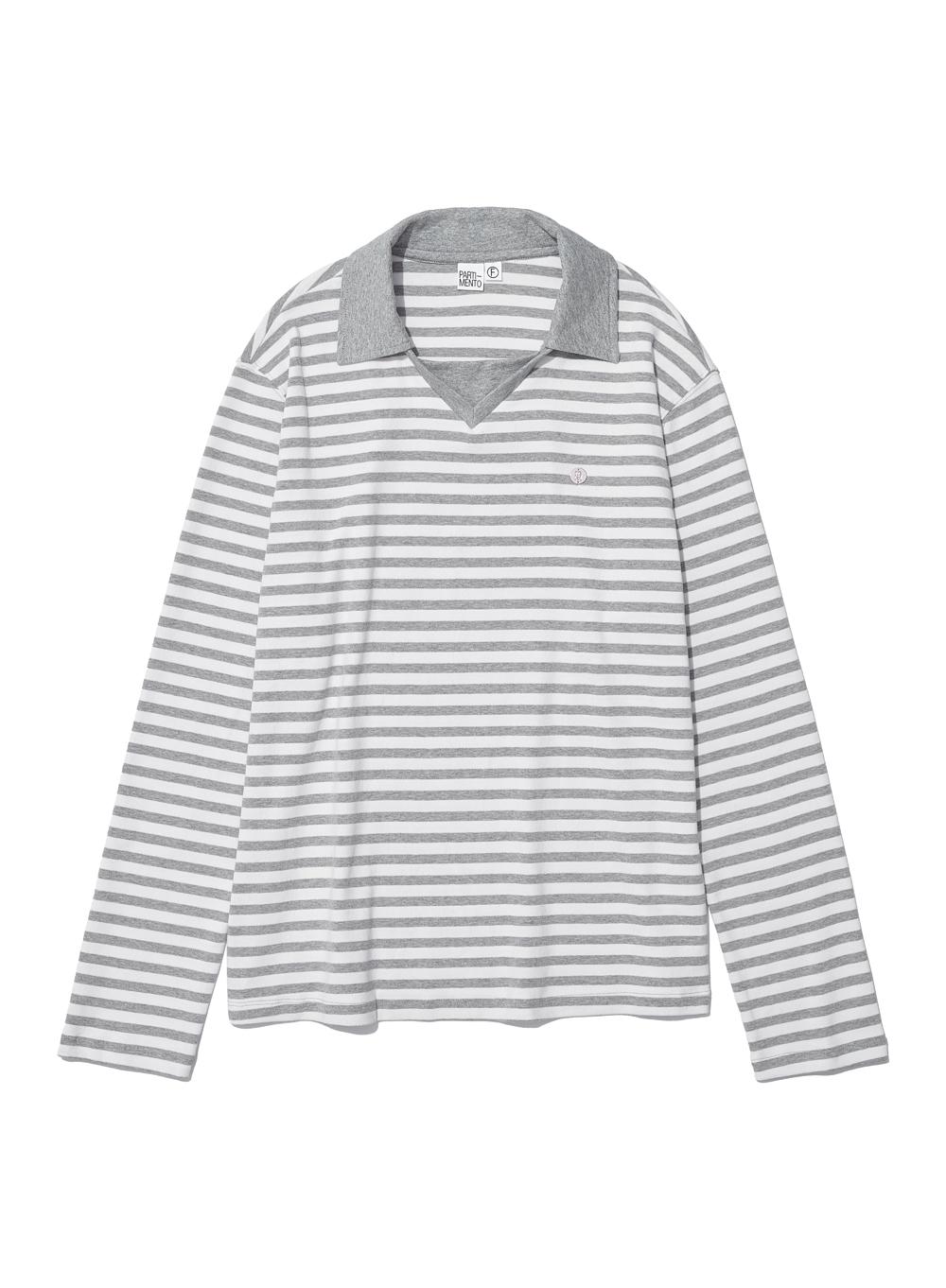 [WOMEN] DOUBLE COLLAR STRIPE LONG SLEEVE TEE_MELANGE