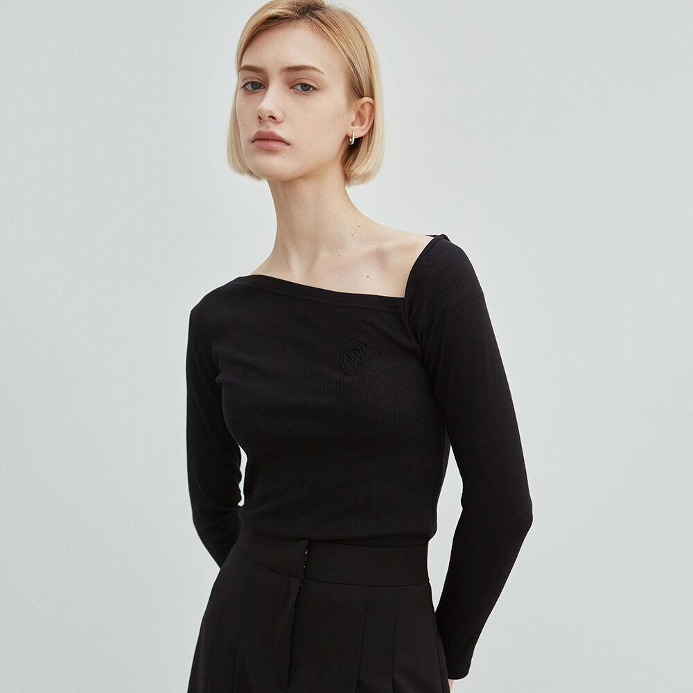 NICOLE UNBALANCED OFF T-SHIRTS_BLACK