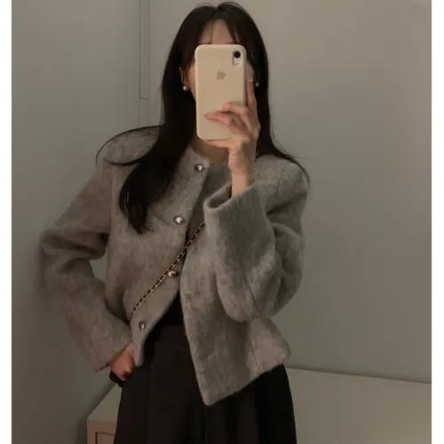 가을신상 울 숏자켓 크롭 키작녀 하객룩 슬림핏 페미닌 데이트룩 라운드넥 봄