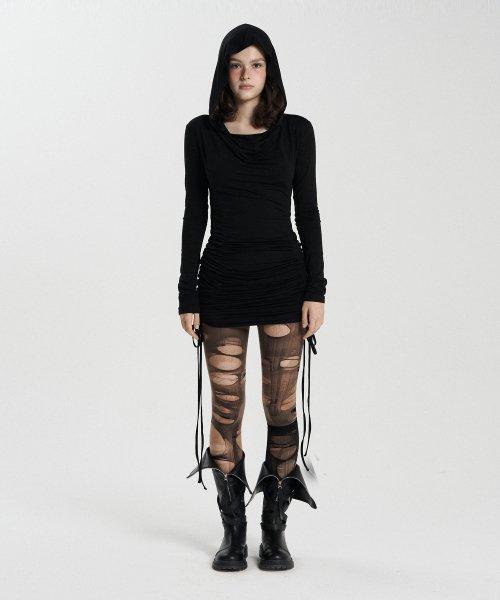 BLACK 3WAY HOODY TOP-DRESS