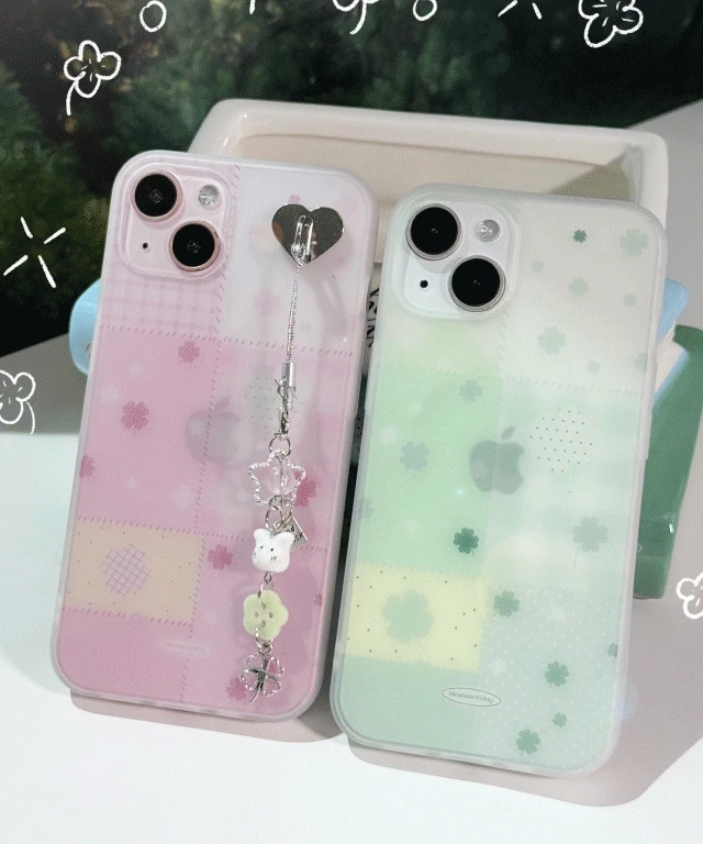 네잎클로버 패치 매트 케이스 행운 키링