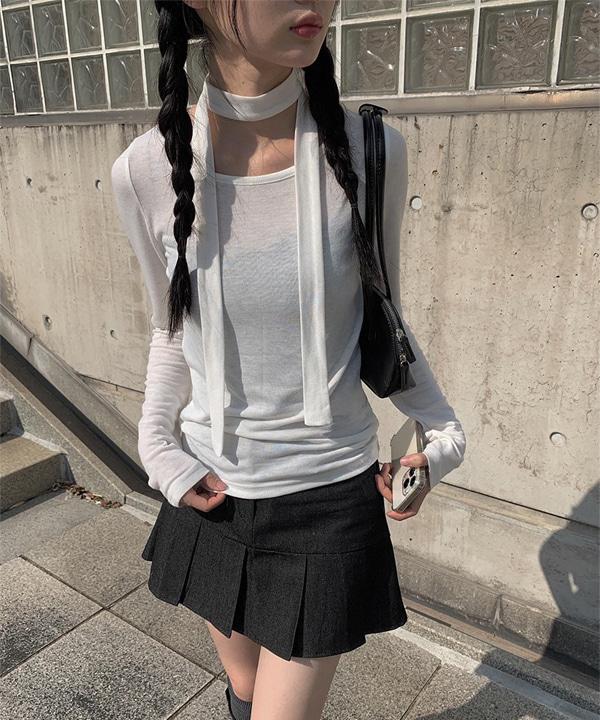 주시 머플러 티셔츠 세트 (2color)