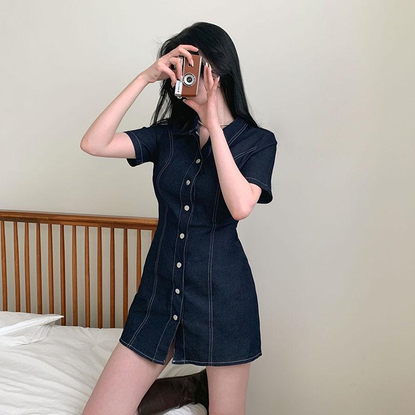 당일발송│[2color/기장추가!]반팔ver.데님 미니원피스