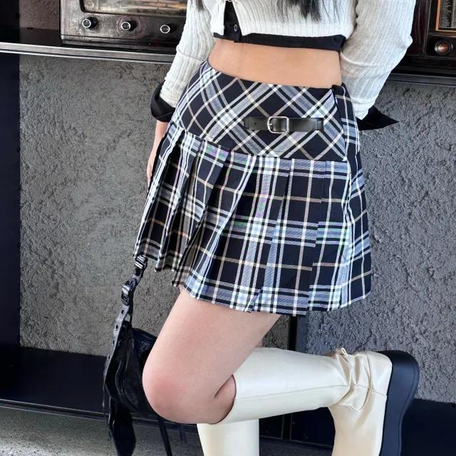 로우 버클 체크 스커트 sk (2color)