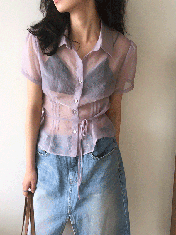 dear pintuck see-through shirt