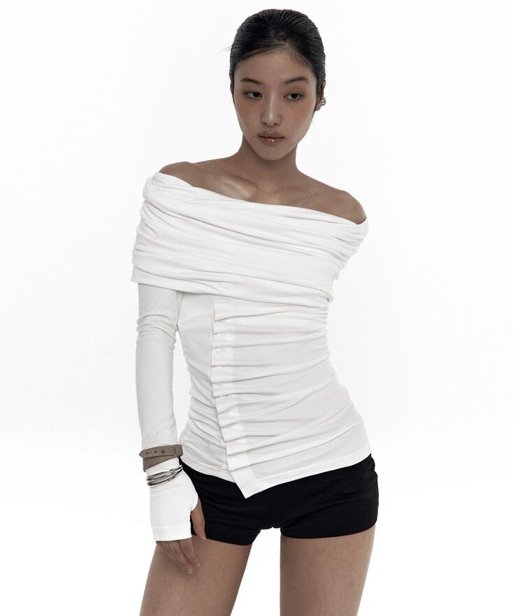 Cowl Button Long Sleeve White