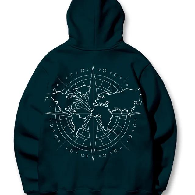 그랜피니 프리미엄 남여공용 세미 오버핏 세계여행 나침반 크루넥 후드 티셔츠 GFHT001