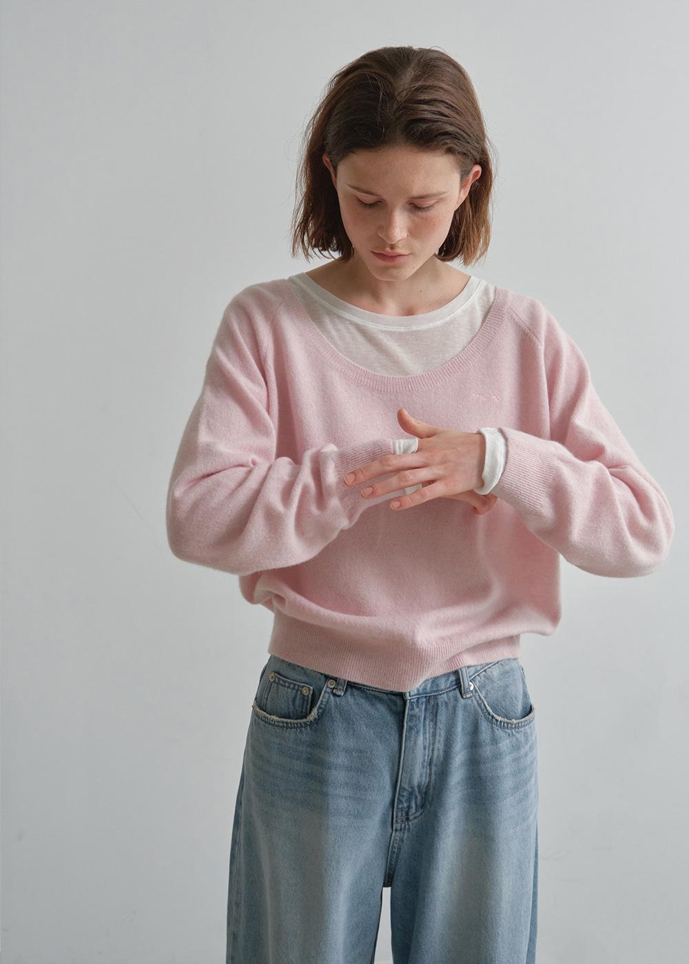 [예약배송] U-neck cashmere knit  (pink)