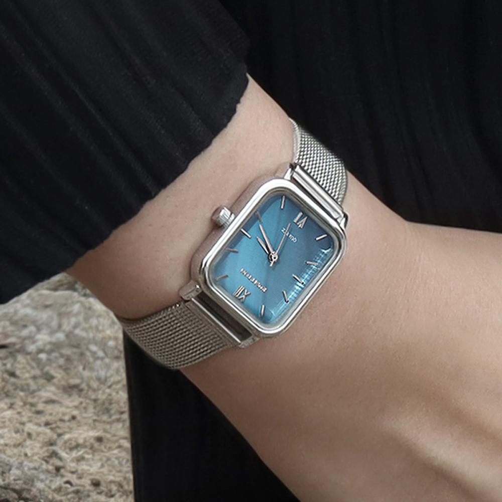 블루 자개시계 여자 메쉬워치 패션 메탈시계 럼튼 하버 블루 실버