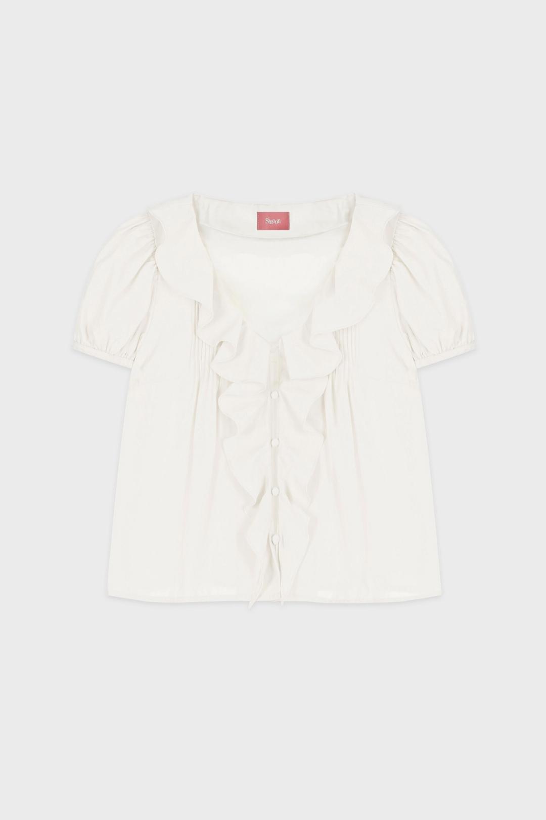 V-Neck Frill Blouse (White)