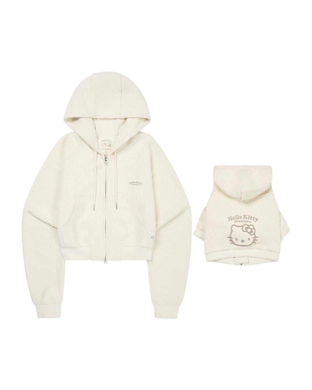 Hello Kitty x arumaru Cropped Hoodie Zip Jacket Set_Ivory