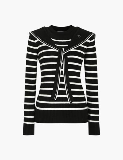 스트라이프 니트 숄 풀오버