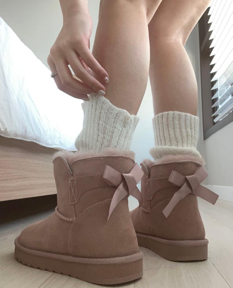 ribbon fur boots | 리본 퍼 부츠 (2 color) / 리얼양털,소가죽