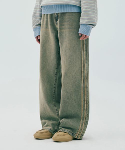 와이드핏 트랙 데님 팬츠_빈티지 블루