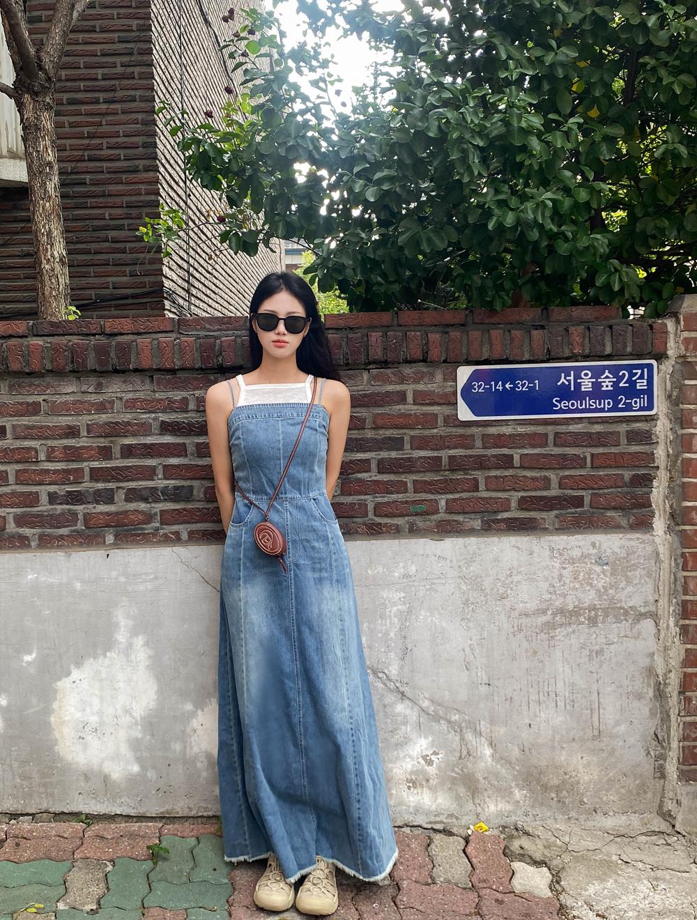 얄드 에이라인 뷔스티에 데님 맥시 원피스 (1color)