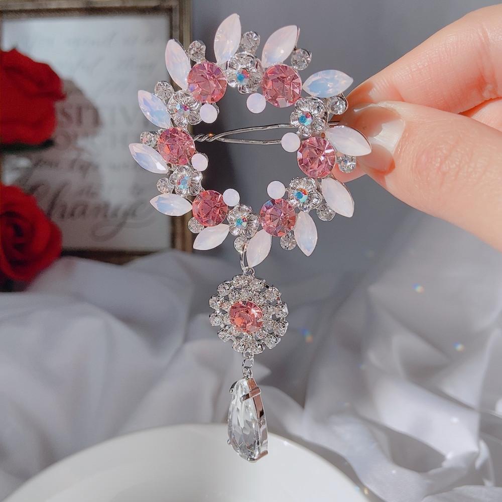 [MADE] 플라워 오팔 큐빅 드롭 헤어핀 (핑크, 그린)