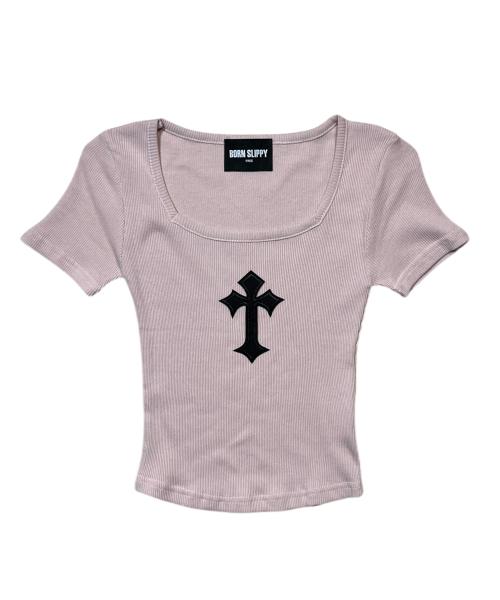 Cross Square Neck T-shirt (Pink)