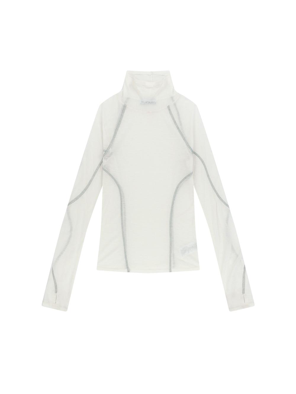 SHEER MOCK NECK TOP [IVORY]