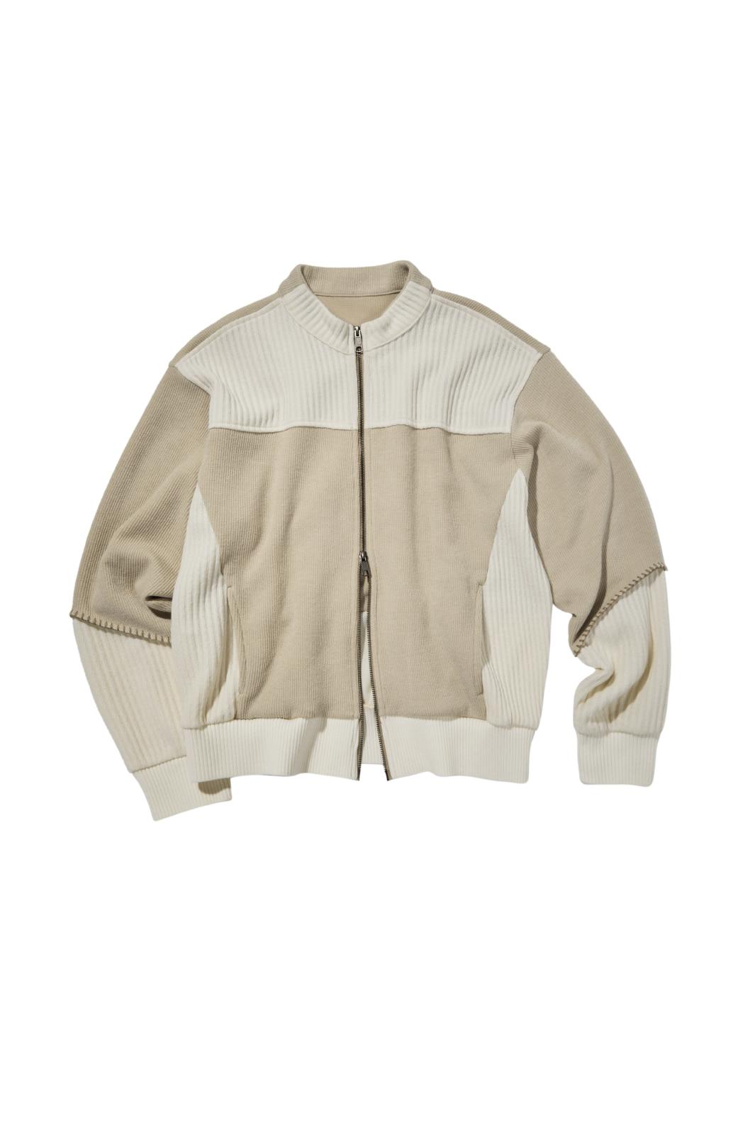 SMOCKING KNIT ZIP UP JACKET (BEIGE)