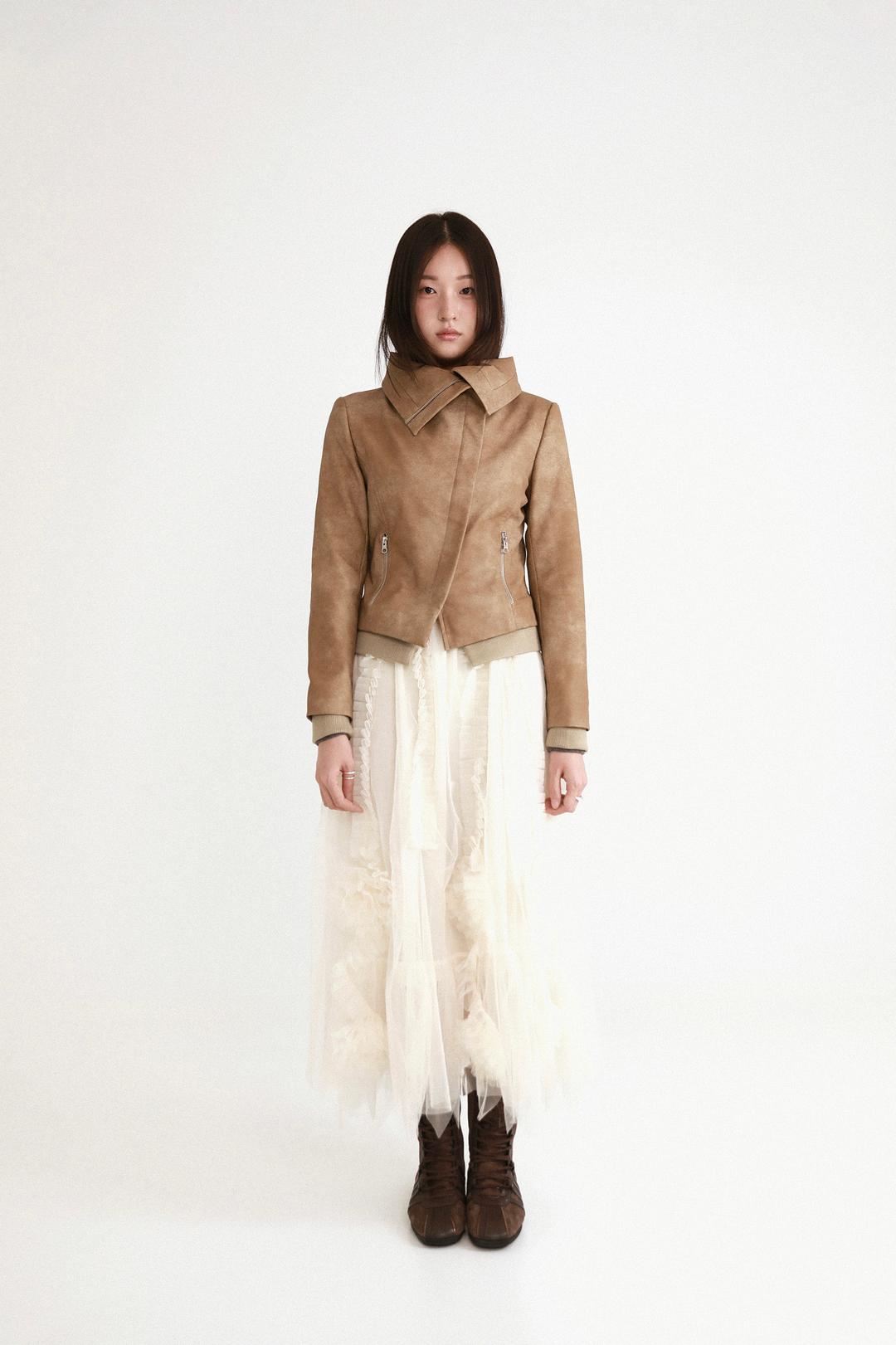 Diagonal leather jacket