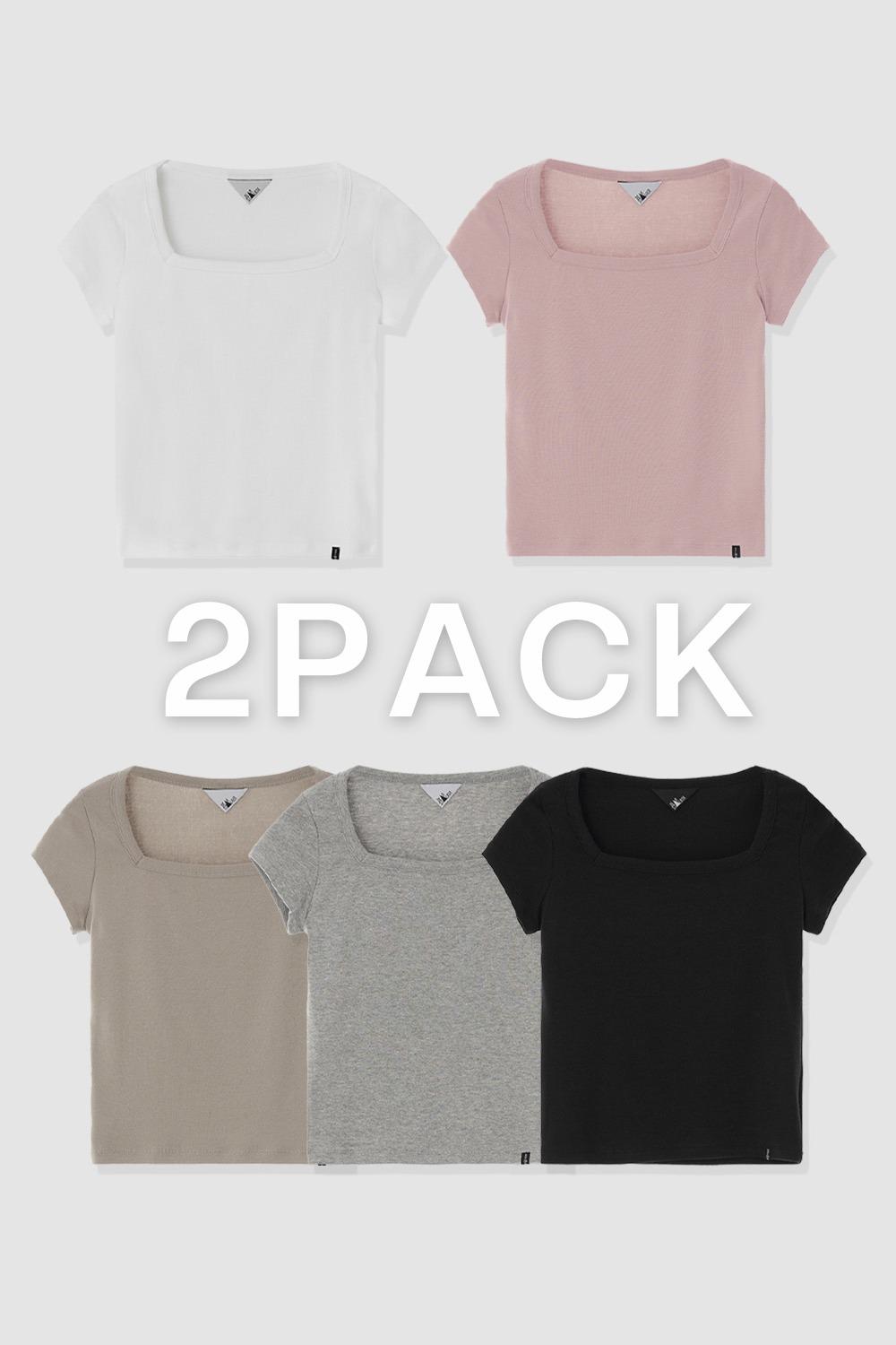 [1+1] D. BASIC COTTON SQUARE-NECK T - 2 PACK