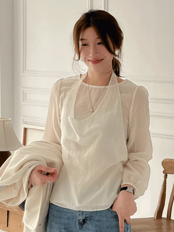 [set] 샤론 홀터넥 나시 블라우스 셋업 3color