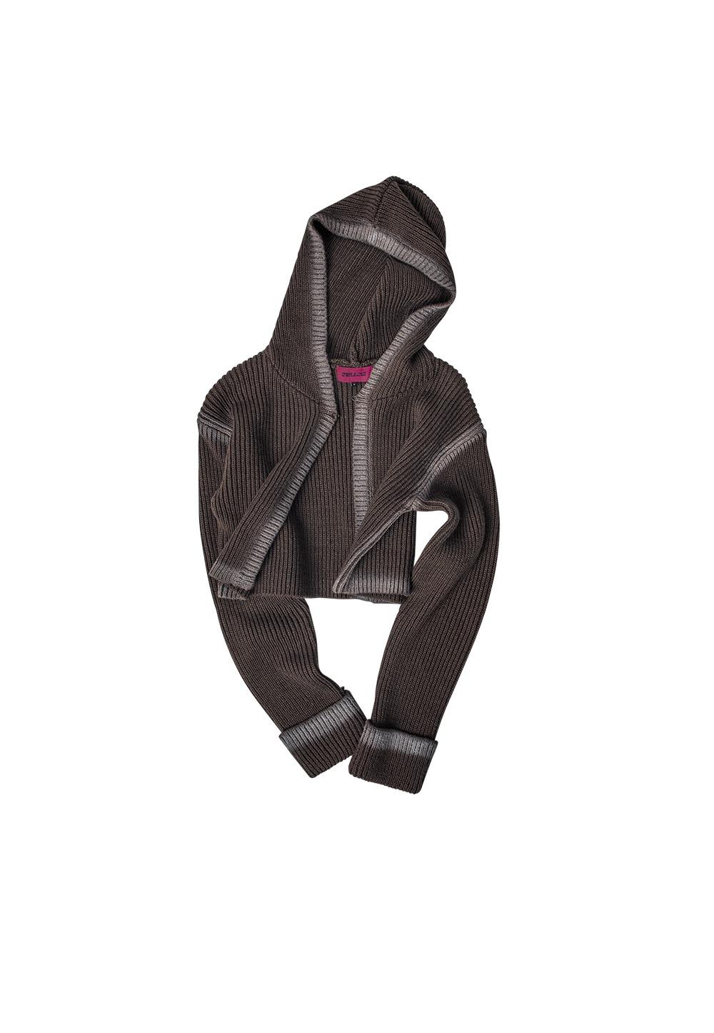 Spray hood knit cardigan - BROWN