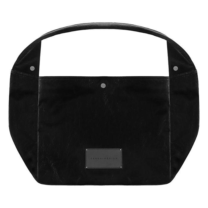 Shining Velvet Leather Wide Big Bag [ Black ]