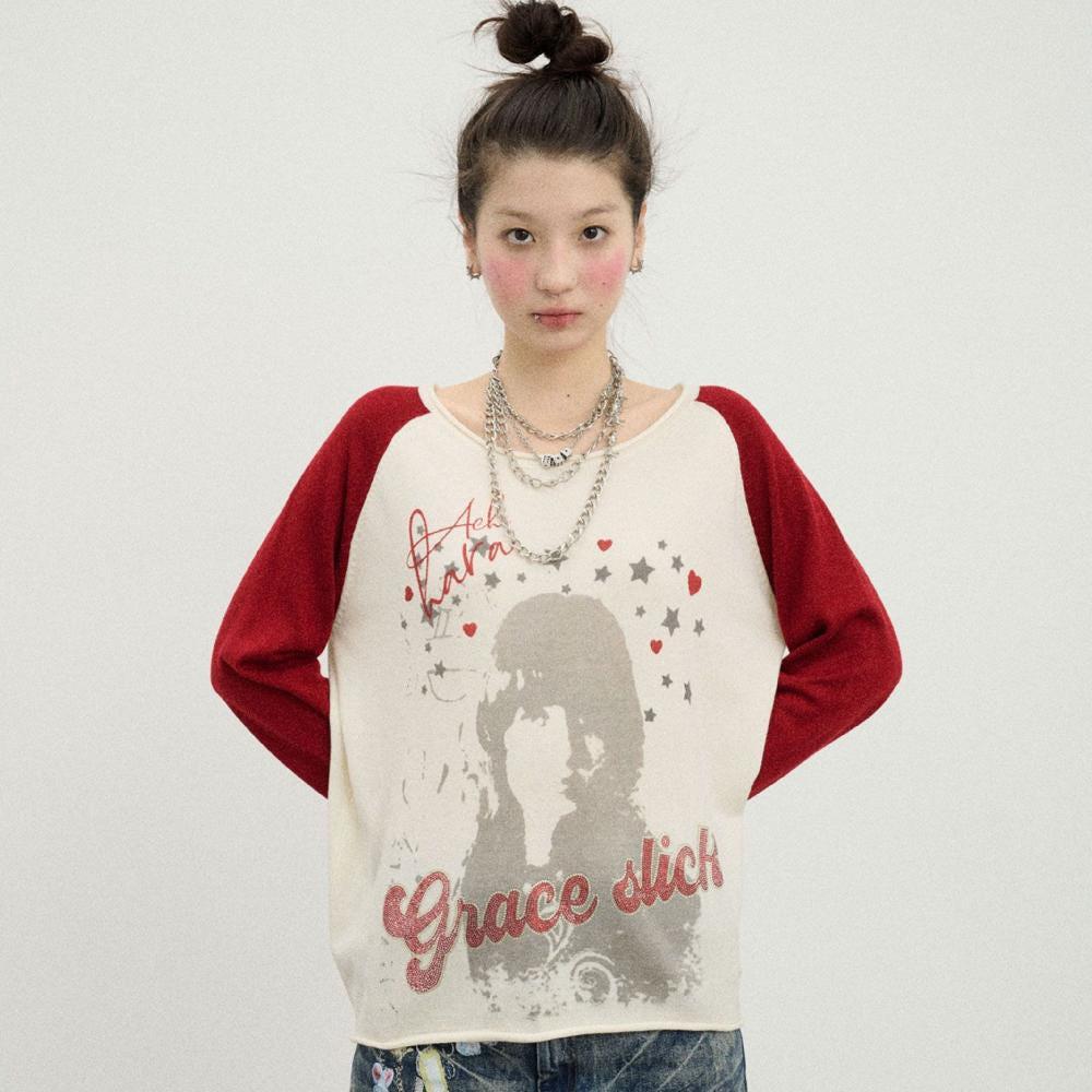ACHIHARA 아치하라 라운드넥 나그랑티셔츠 배색 루즈핏