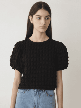 A SHIRRING BACK RIBBON T_BLACK