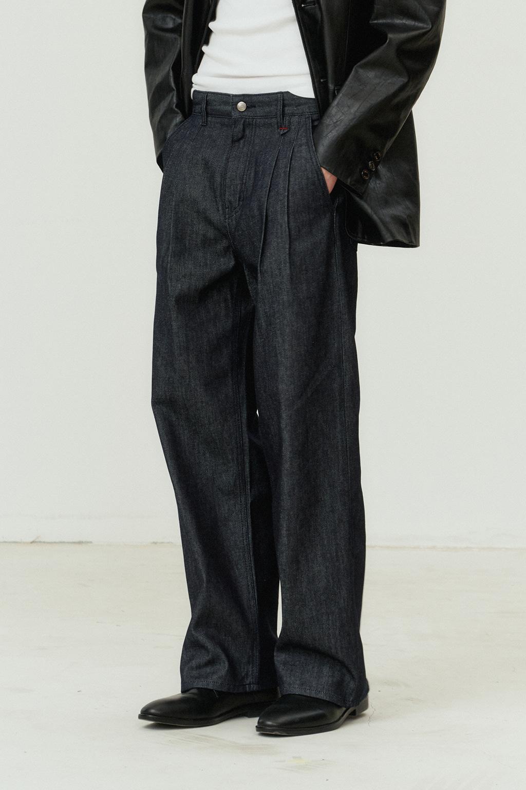 [10/18 배송] Two Tuck Wide Indigo Jeans