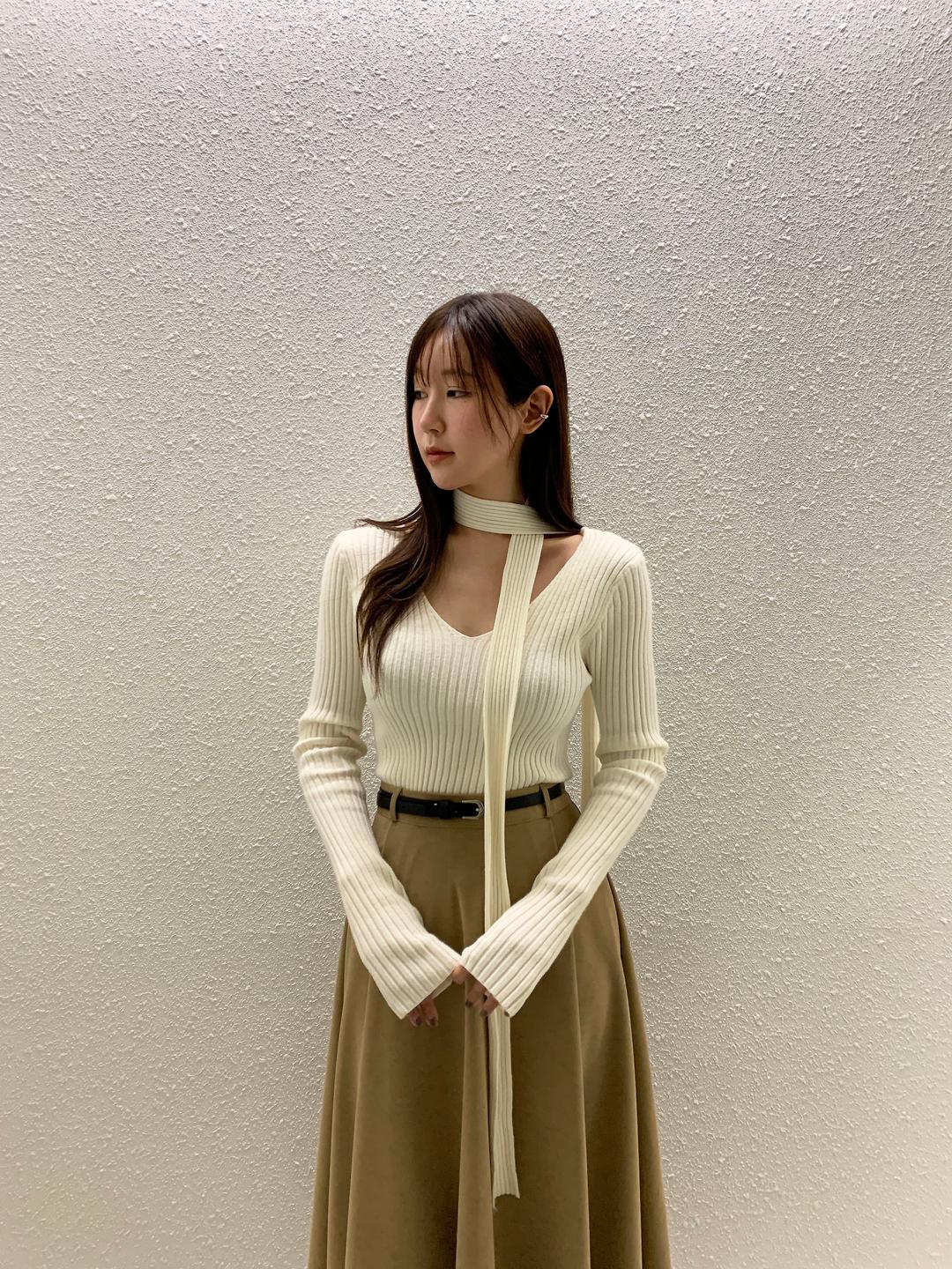 [무료배송] 픽스 머플러 스카프 타이 브이넥 골지 슬릿 니트