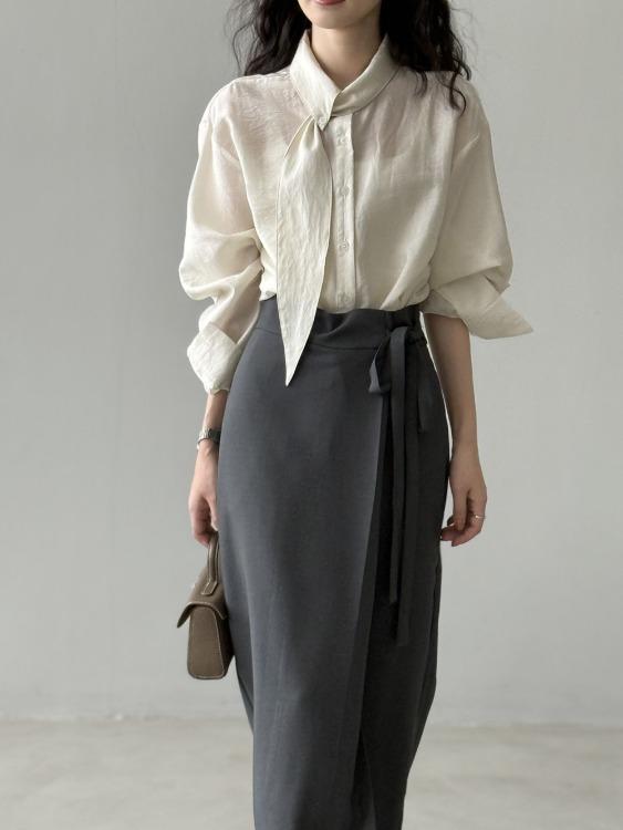 노튼 스카프 카라 셔츠 블라우스