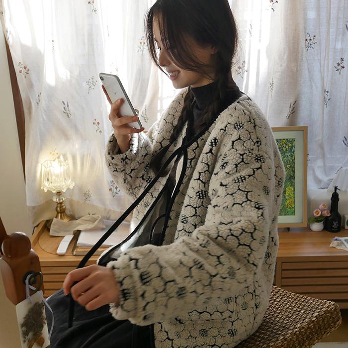 [자체제작] 동백꽃 더블 타이 뽀글 가디건