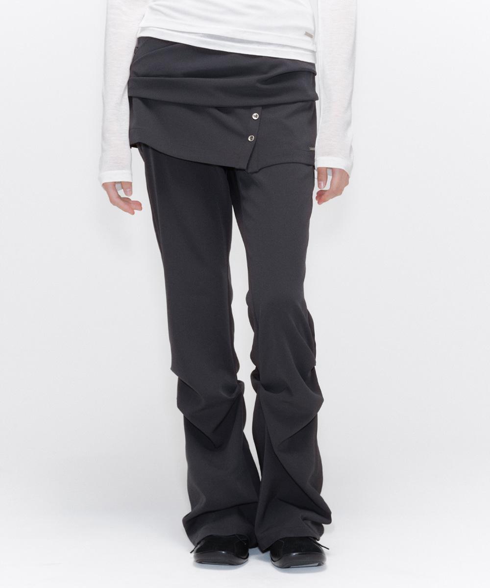Draped shirt skirt pants SET CHARCOAL
