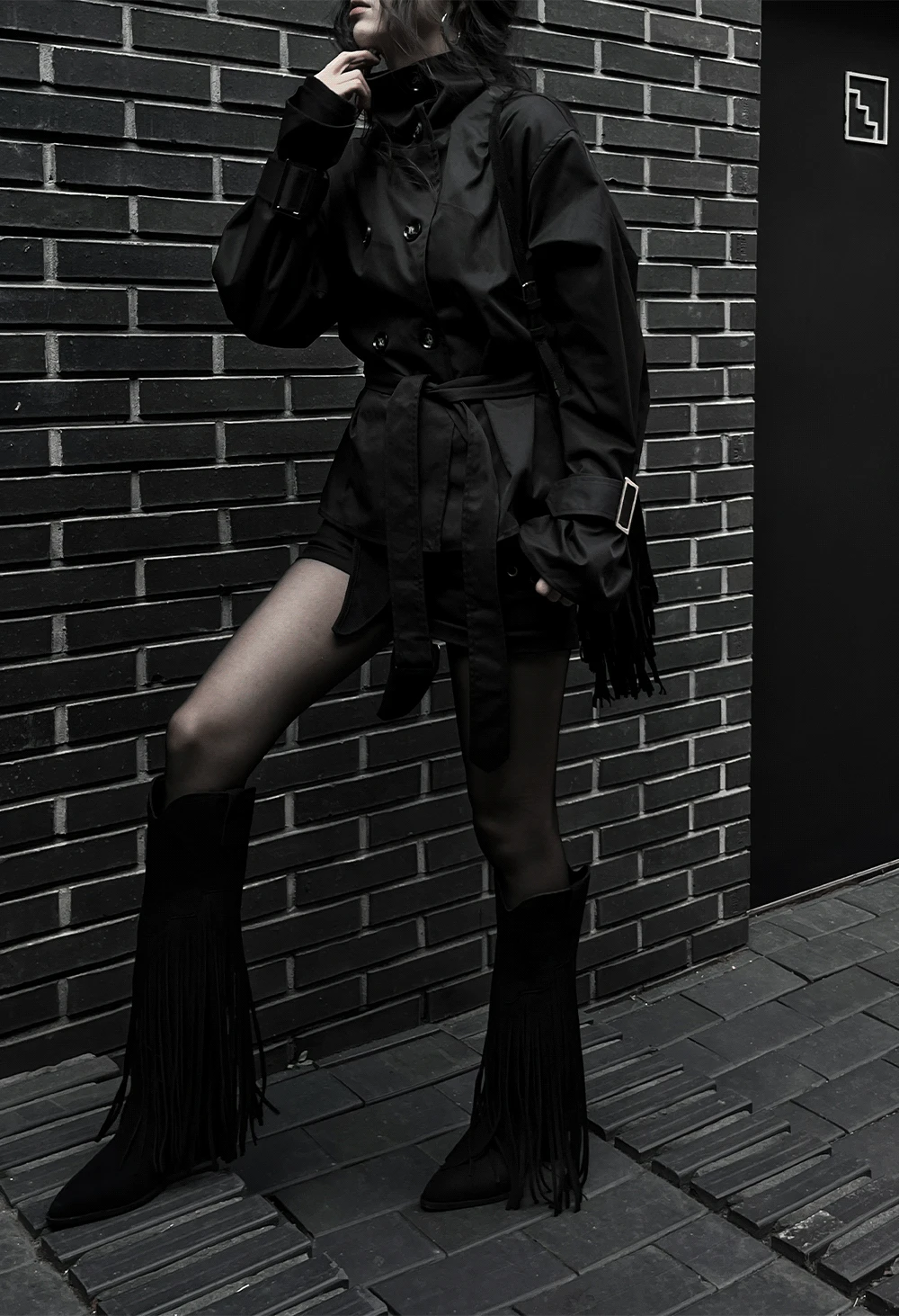 high neck double button half trench