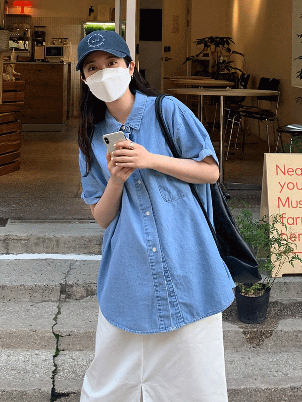 roll up denim 1/2 shirts (2color)