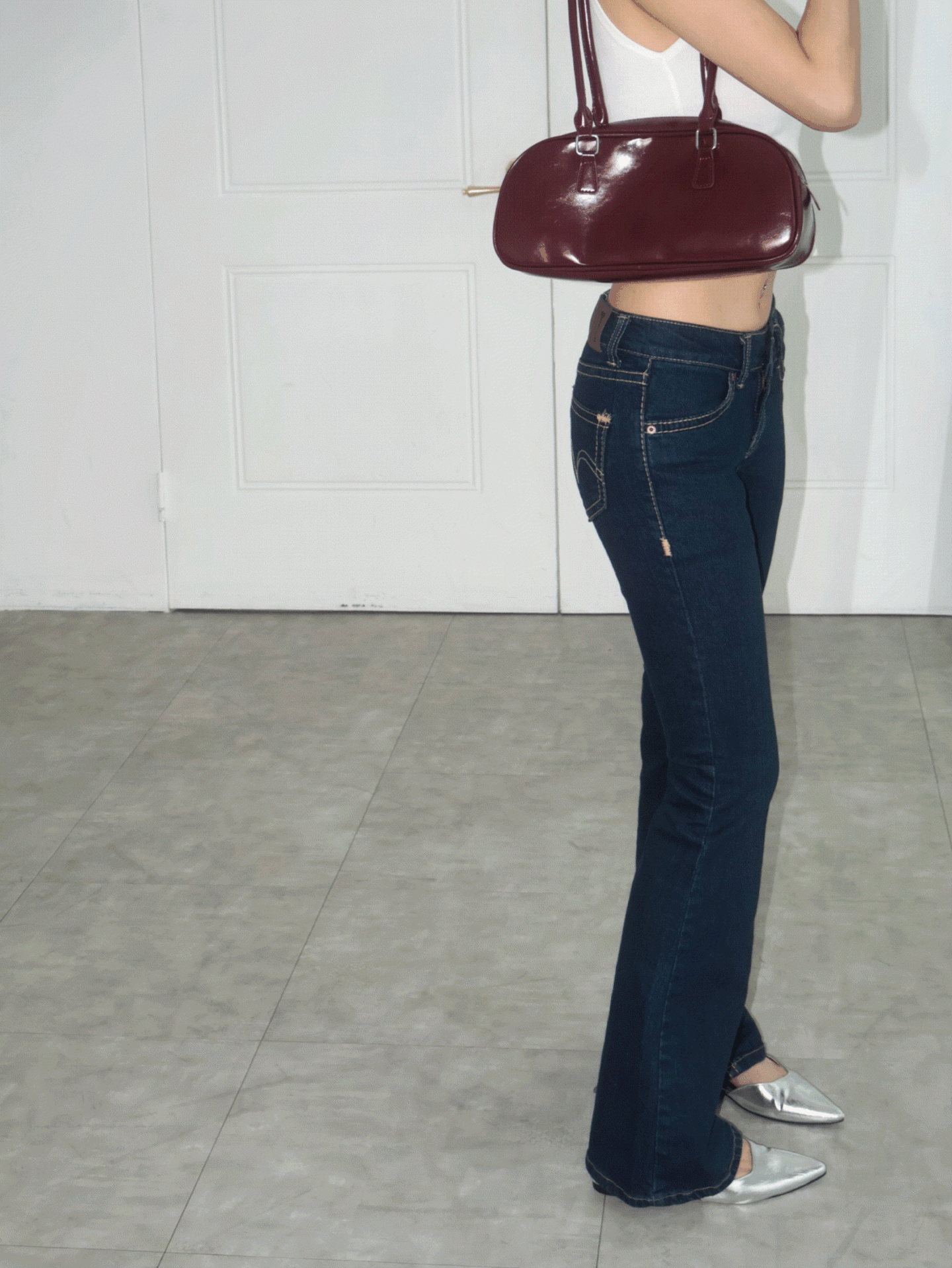 [글램핏/스판/가을템]옐로우 스티치 로우라이즈 부츠컷