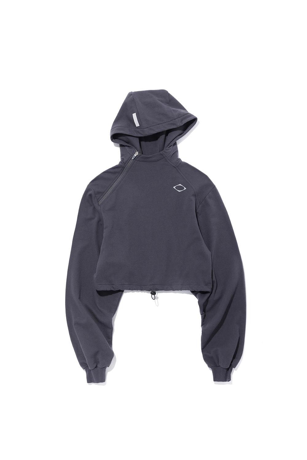 CROPPED SIDE ZIP HOODIE_CHARCOAL BLUE