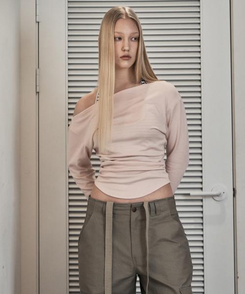 Amy Unbal Shirring Top (Baby Pink)