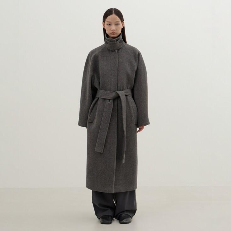 [CASHMERE BLENDED] Balmacaan Coat (Dark Grey)