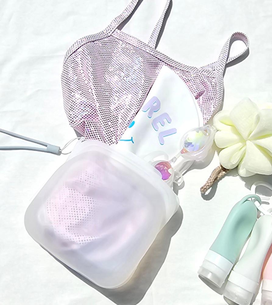 코지파우치 실리콘 지퍼백 스탠딩 다회용 수영 방수 파우치 드라이백 고리 가방