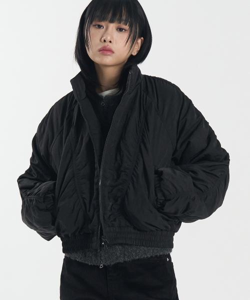 W 2WAY 크롭 셔링 봄버 점퍼 (BLACK)