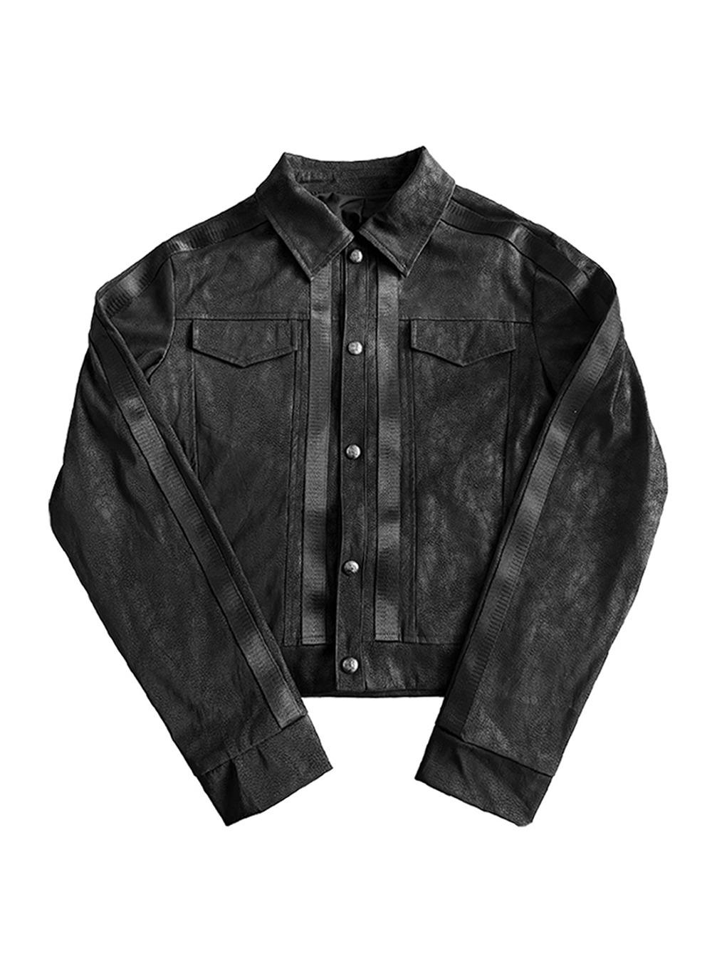 [no E mosen] Raven Blood Vein Pattern Leather Jacket