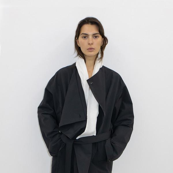 LIGHT DRAPE WRAP BELTED HALF TRENCH - INK