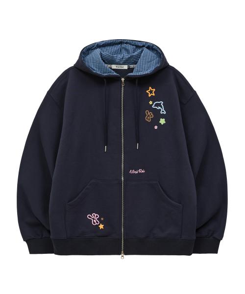 스타 돌핀 엠보 그래픽 후드 집업 네이비