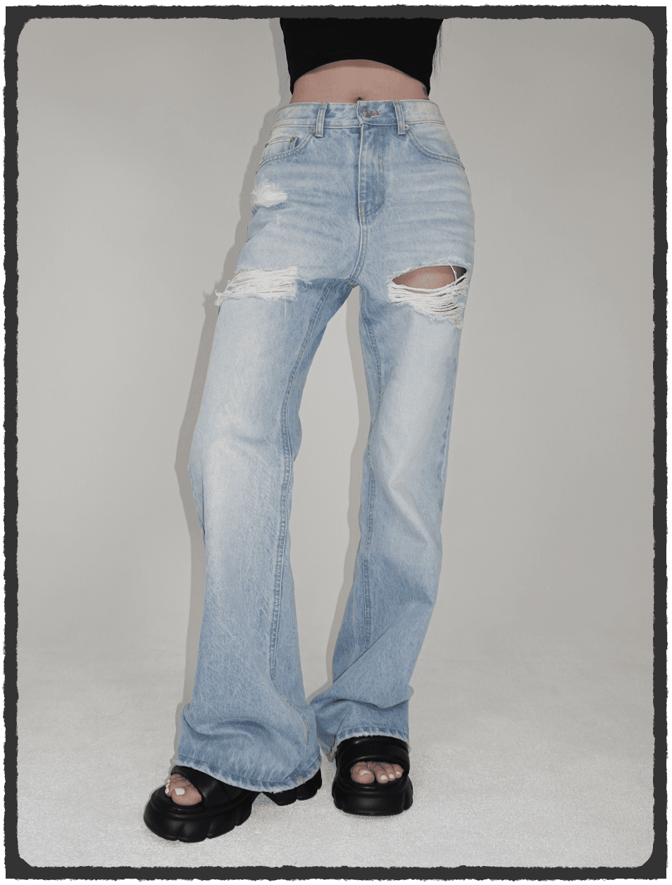 Vintage Damaged Wide Bootcut Jean