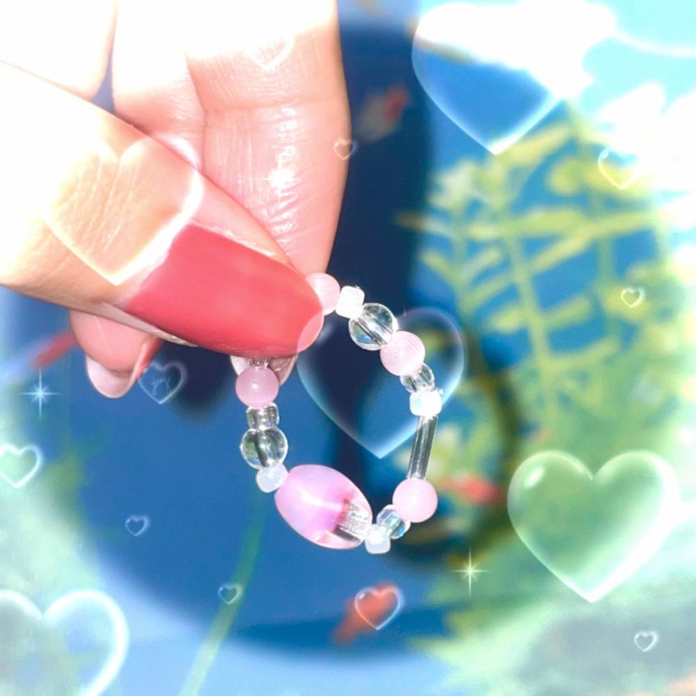 [ 카나에루 ] Rose Glass Ring set 💖/ 원석반지 비즈반지 여름반지