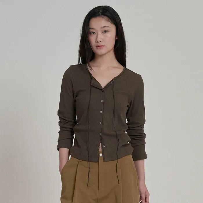 [2차리오더]LACE BUTTON CARDIGAN (KHAKI)