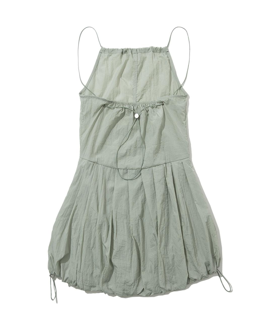 Balloon puff nylon stopper sleeveless pintuck midi dress [Green]